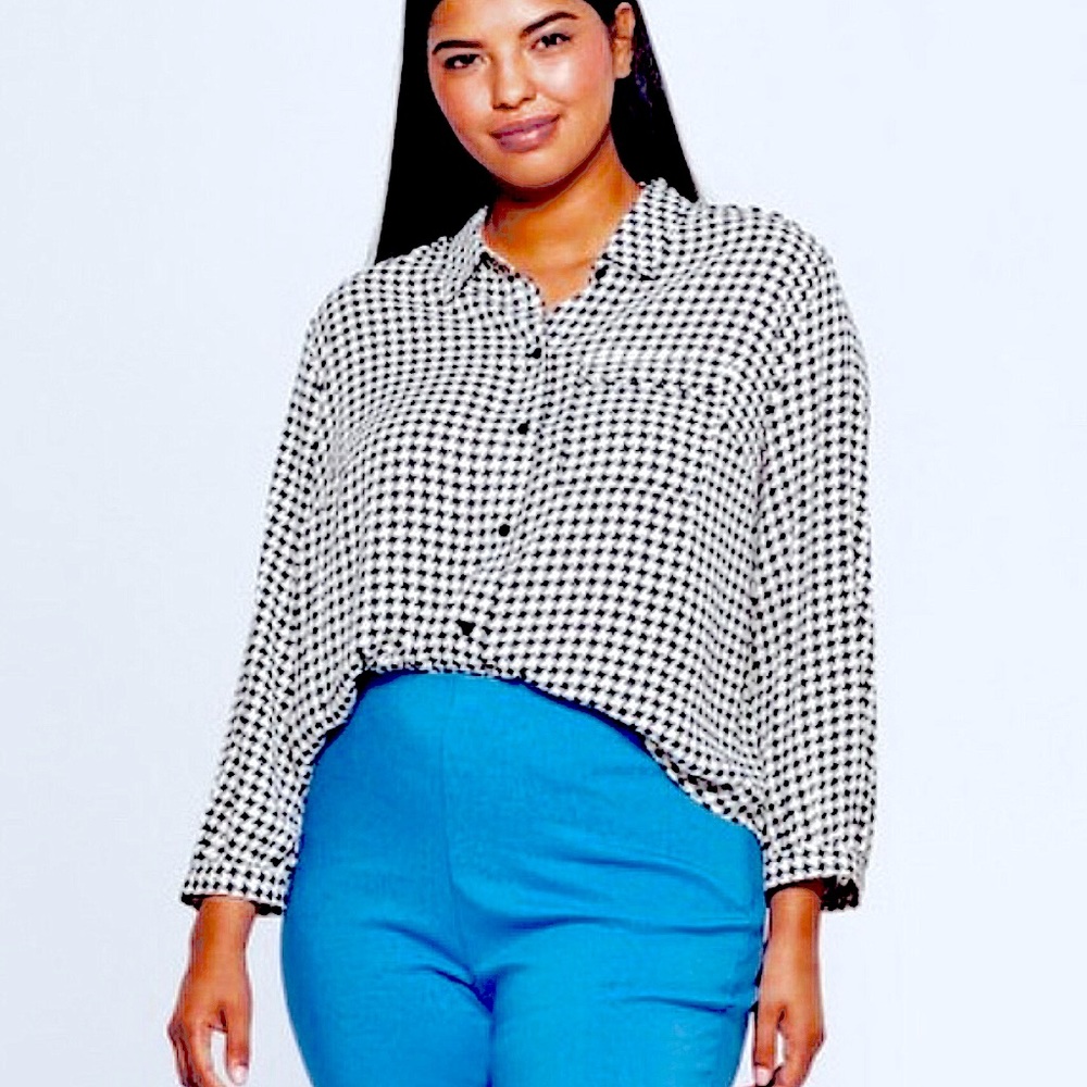 Who What Wear Long Sleeve Houndstooth Check Work Casual Shirt Size XXL